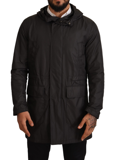 Black Hooded Trench Coat Jacket - IT44 | XS