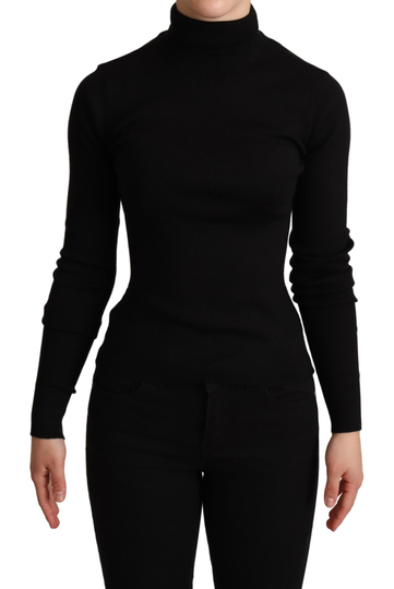 Black Pullover Silk Cashmere Turtleneck Sweater - IT40|S
