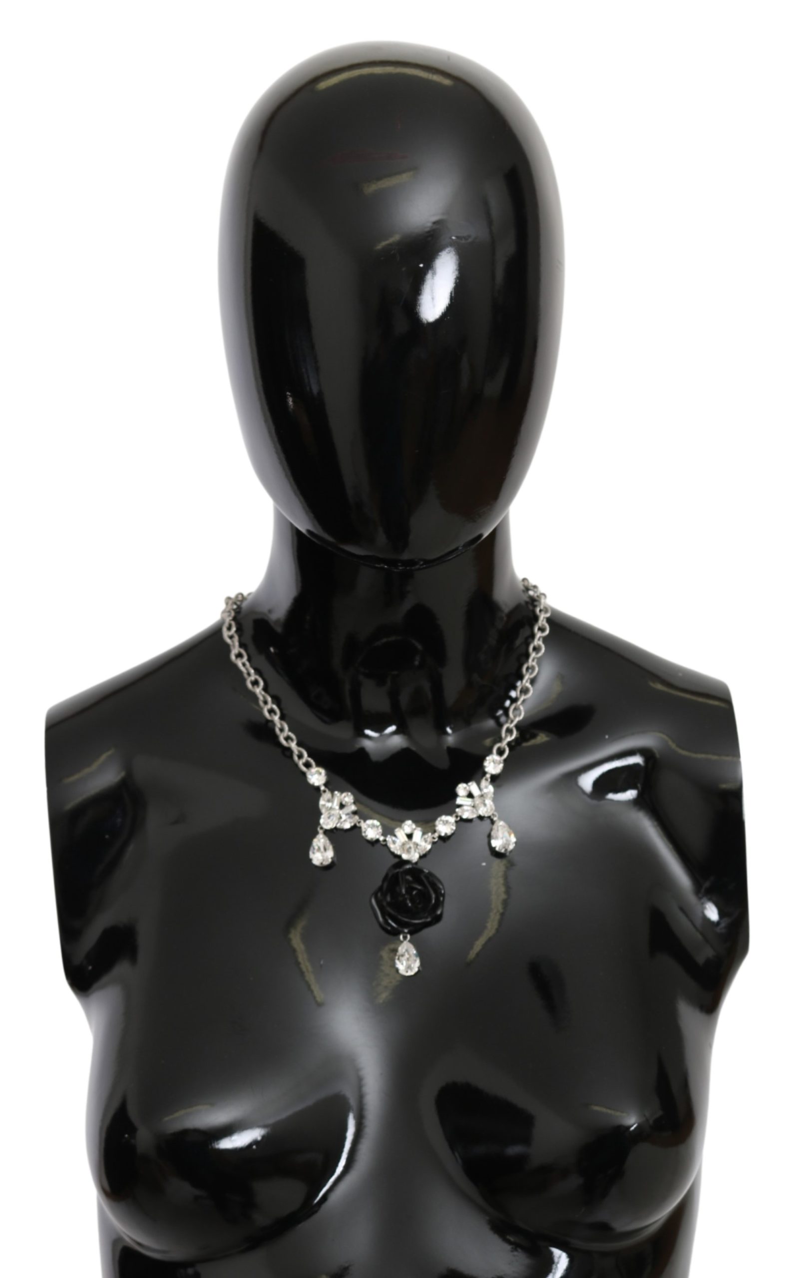 Dolce & Gabbana Women's Chain Clear Crystal Roes Necklace Silver SMY10092