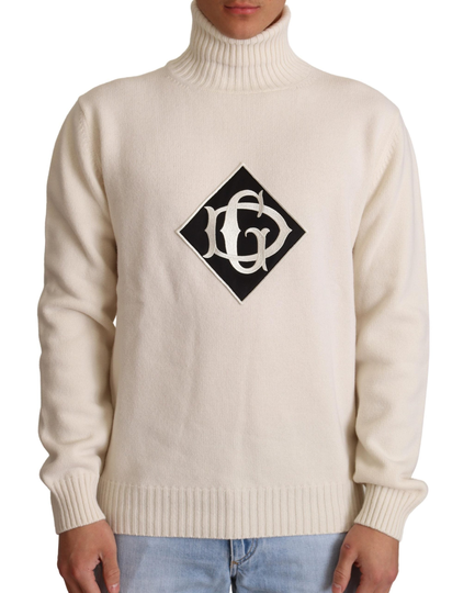 White Wool Turtleneck Pullover Sweater - IT48 | M