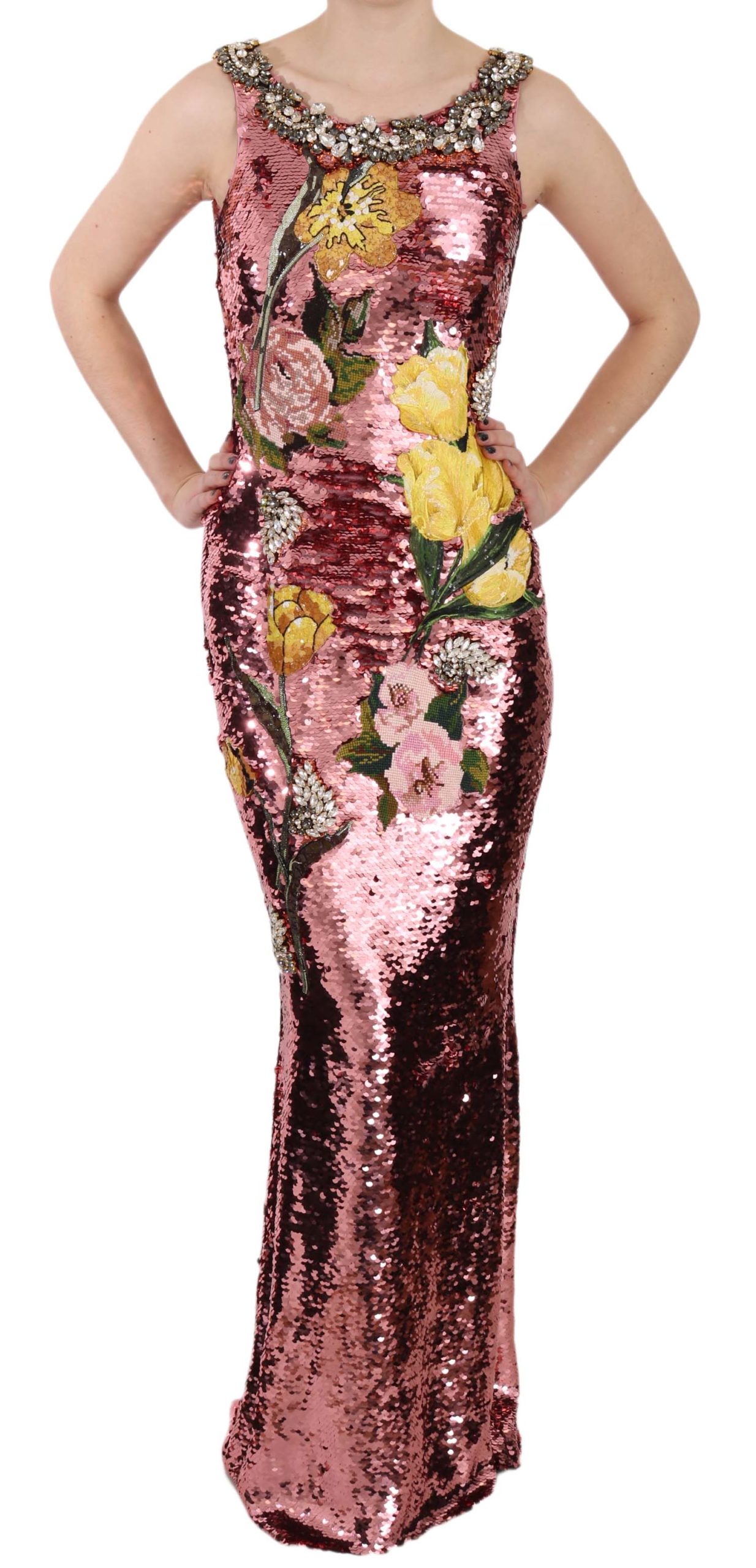 Dolce & Gabbana Women's Crystal Sequined Sheath Gown Dress Pink DR1677 - IT38|XS