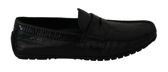 Dolce & Gabbana Men's Lizard Leather Flat Loafers Black MV2675-39 - EU39/US6