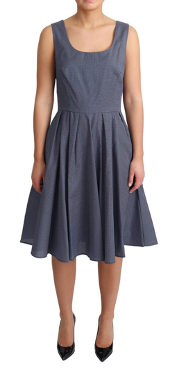 Blue Polka Cotton A-Line Stretch Dress - IT44|L