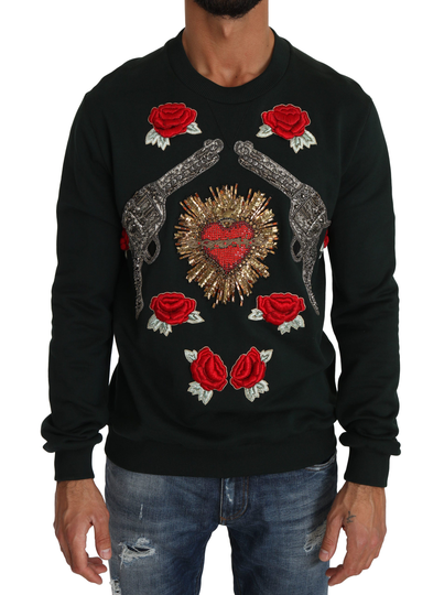 Green Crystal Heart Roses Gun Sweater - IT44 | XS