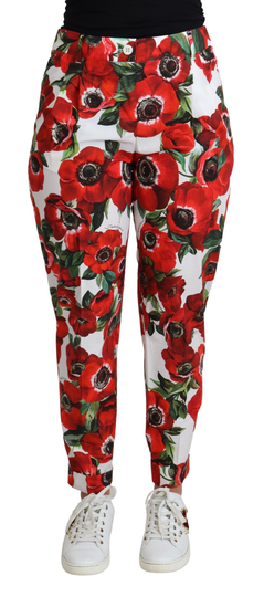 White Anemone Print Tapered Cotton Trouser Pant - IT40|S