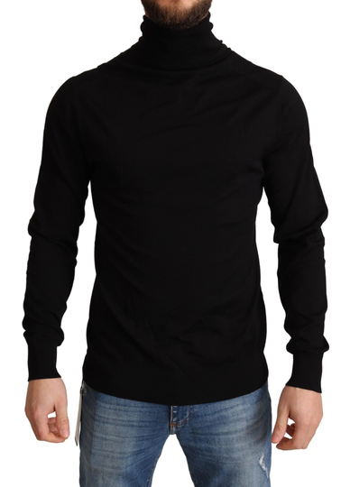 Black Virgin Wool Turtleneck Pullover Sweater - IT48 | M