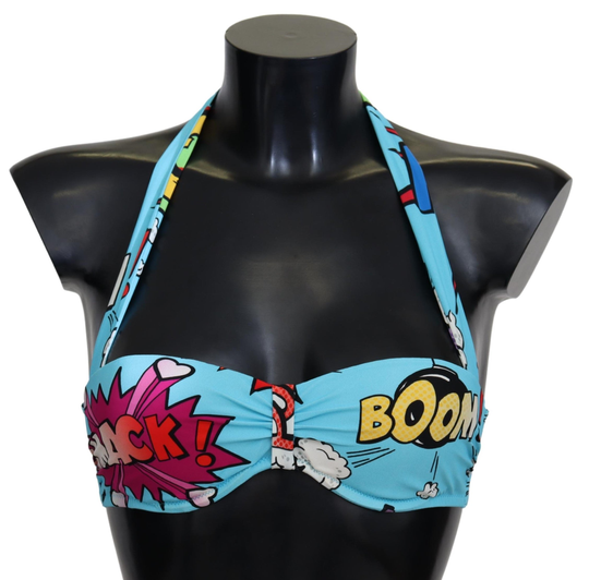 Light Blue Cartoon Print Beachwear Bikini Tops - IT2 | S