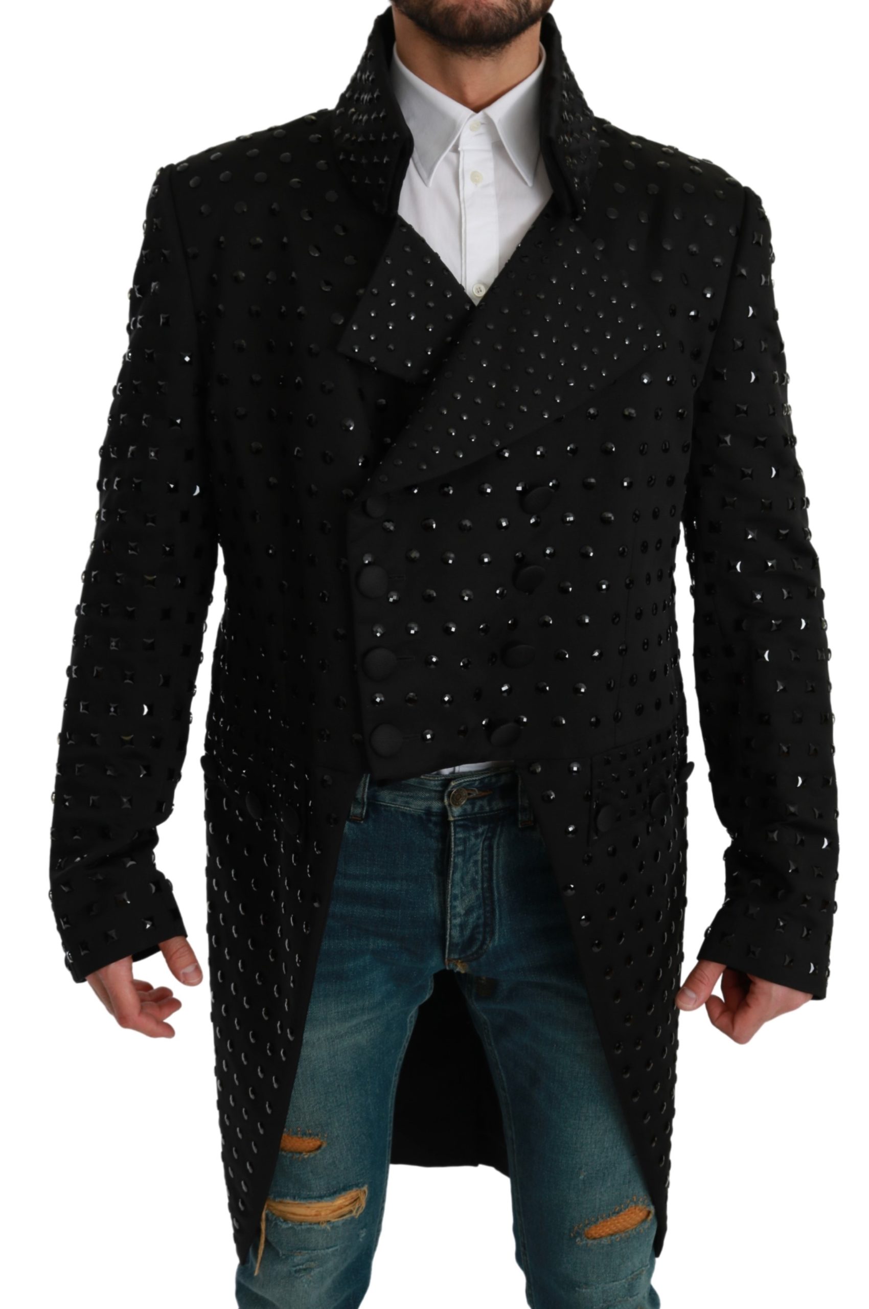 Dolce & Gabbana Men's Silk Crystal Blazer Black JKT2615 - IT58 | XXL