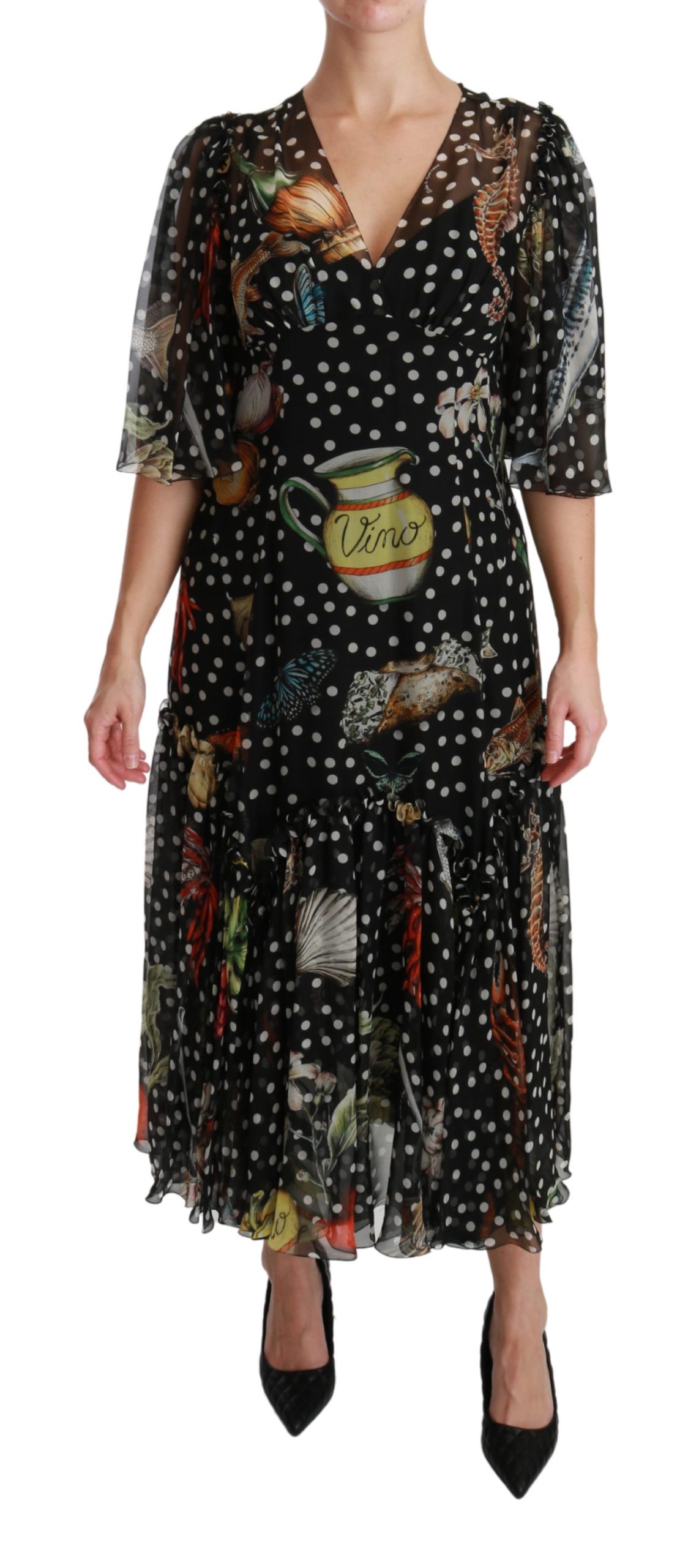 Dolce & Gabbana Women's Sea Fish Sicily A-line Shift Dress Black DR2540 - IT42|M