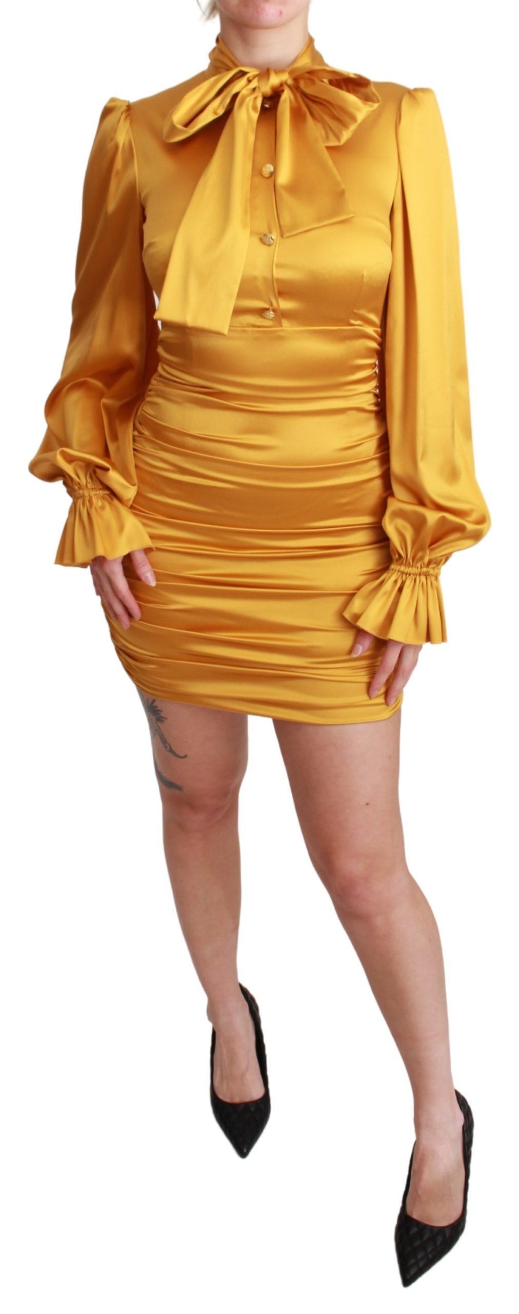 Dolce & Gabbana Women's Silk Stretch Sheath Bodycon Mini Dress Yellow DR2555 - IT40|S