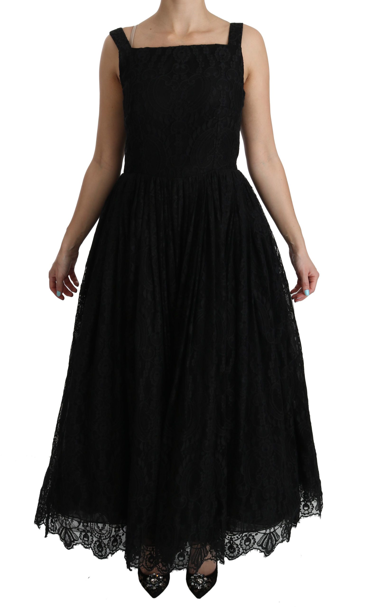 Dolce & Gabbana Women's Lace A-Line Pleated Long Gown Dress Black DR2062 - IT44|L