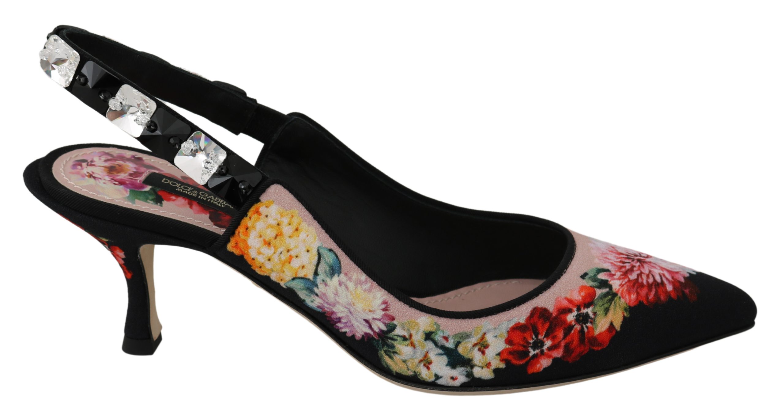 Dolce & Gabbana Women's Floral Crystal Heels Shoes Black LA6582 - EU35/US4.5