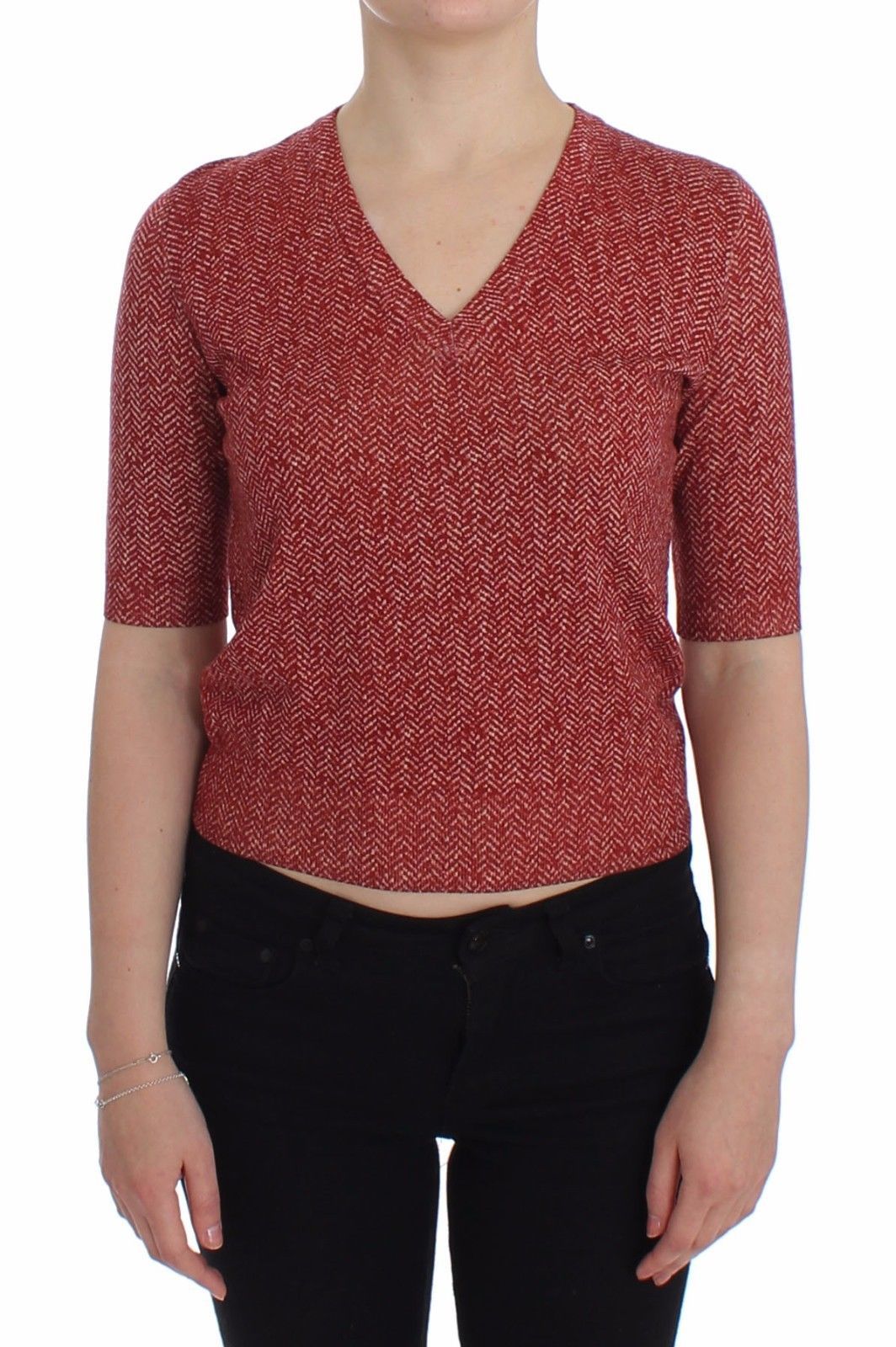 Dolce & Gabbana Women's Wool Tweed SS Sweater Red SIG13317 - IT44
