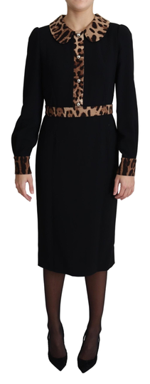 Dolce & Gabbana Women's Leopard Print Button Dress Black DR2736-44 - IT44|L