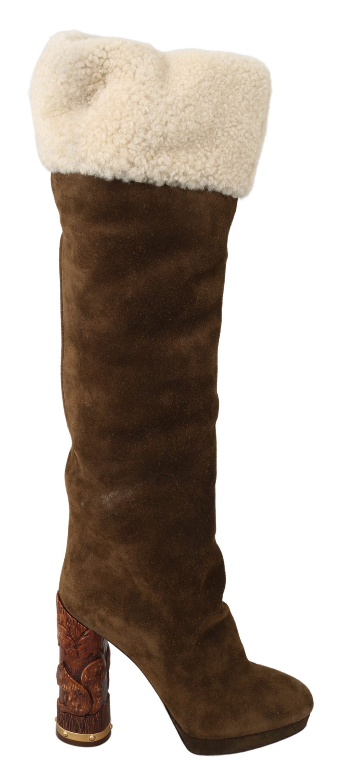 Dolce & Gabbana Women's Suede Shearling Knee High Boot Brown LA7088 - EU39/US8.5