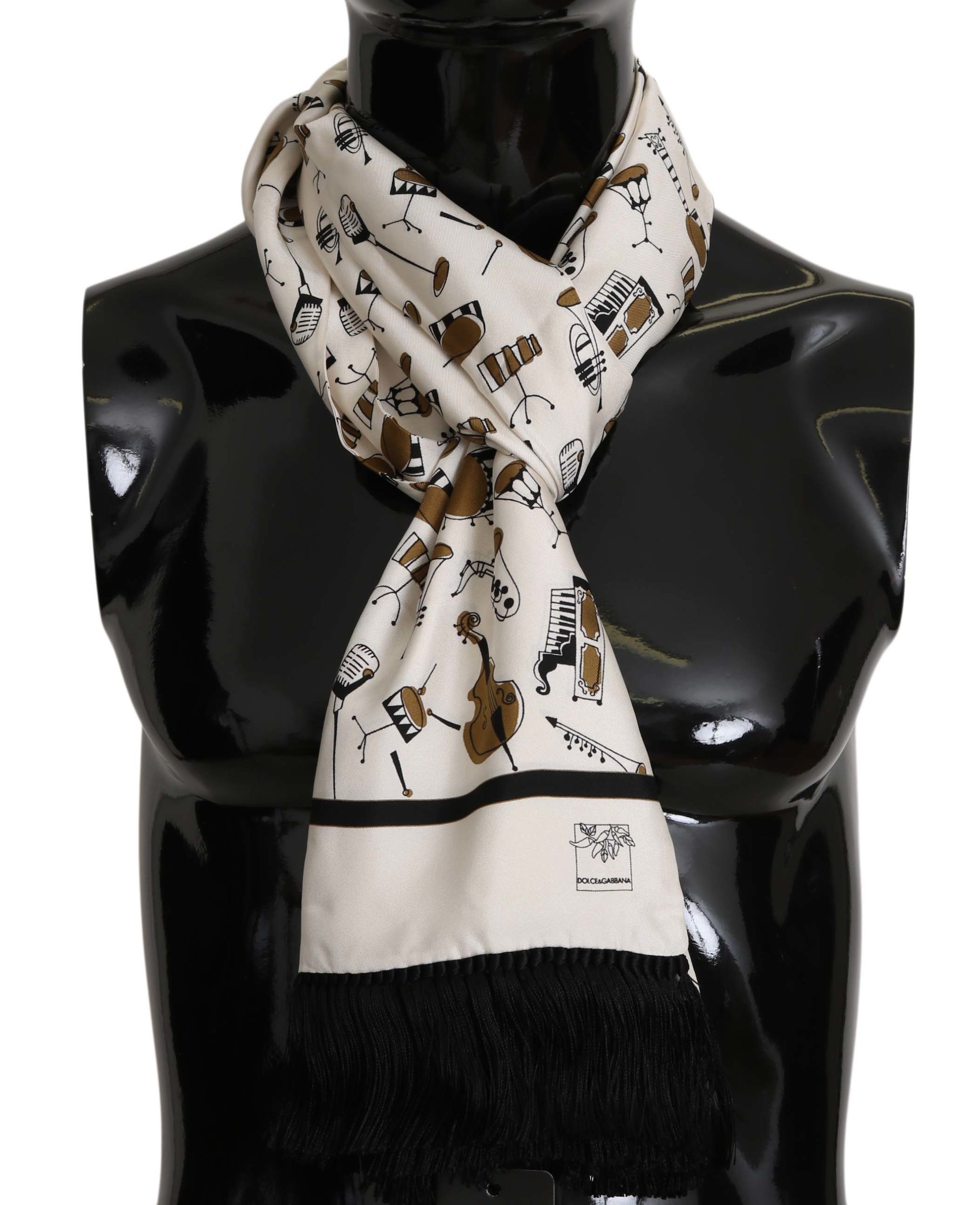 Dolce & Gabbana Men's Silk Musical Instrument Fringes Scarf MS5156