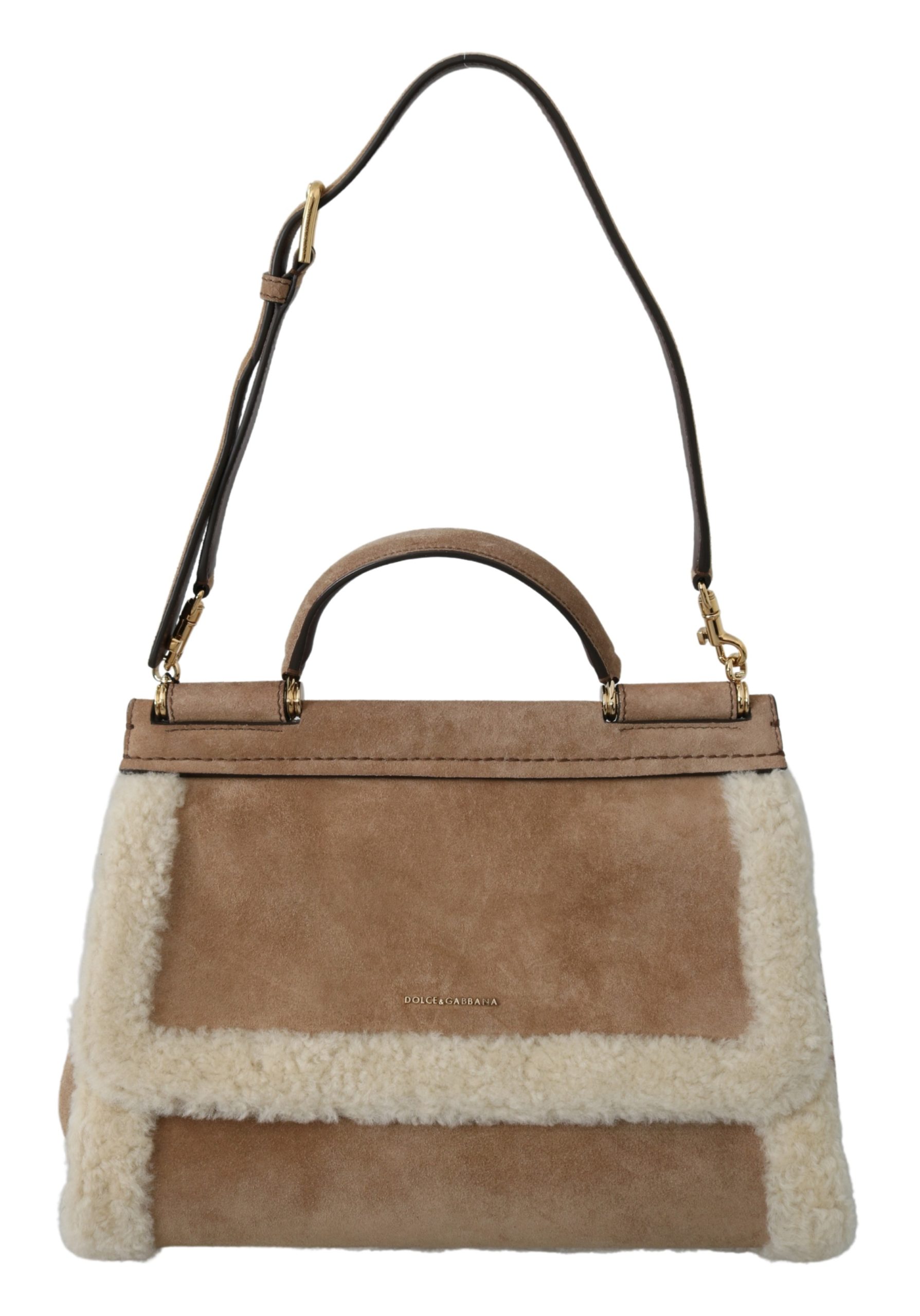Dolce & Gabbana Women's Suede Shearling Satchel Shoulder Bag Brown VAS9797