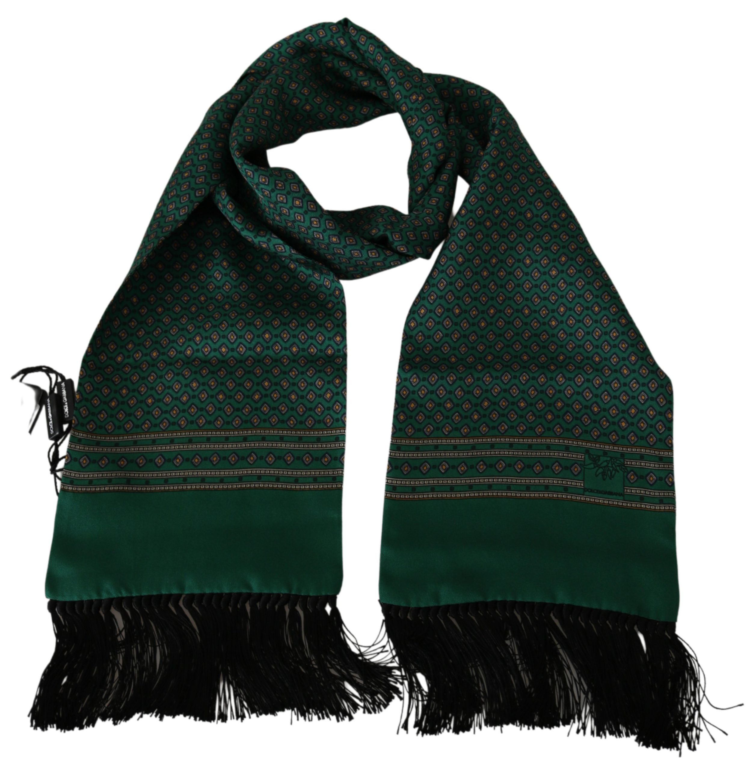Dolce & Gabbana Men's Baroque Wrap Silk Scarf Green MS1739