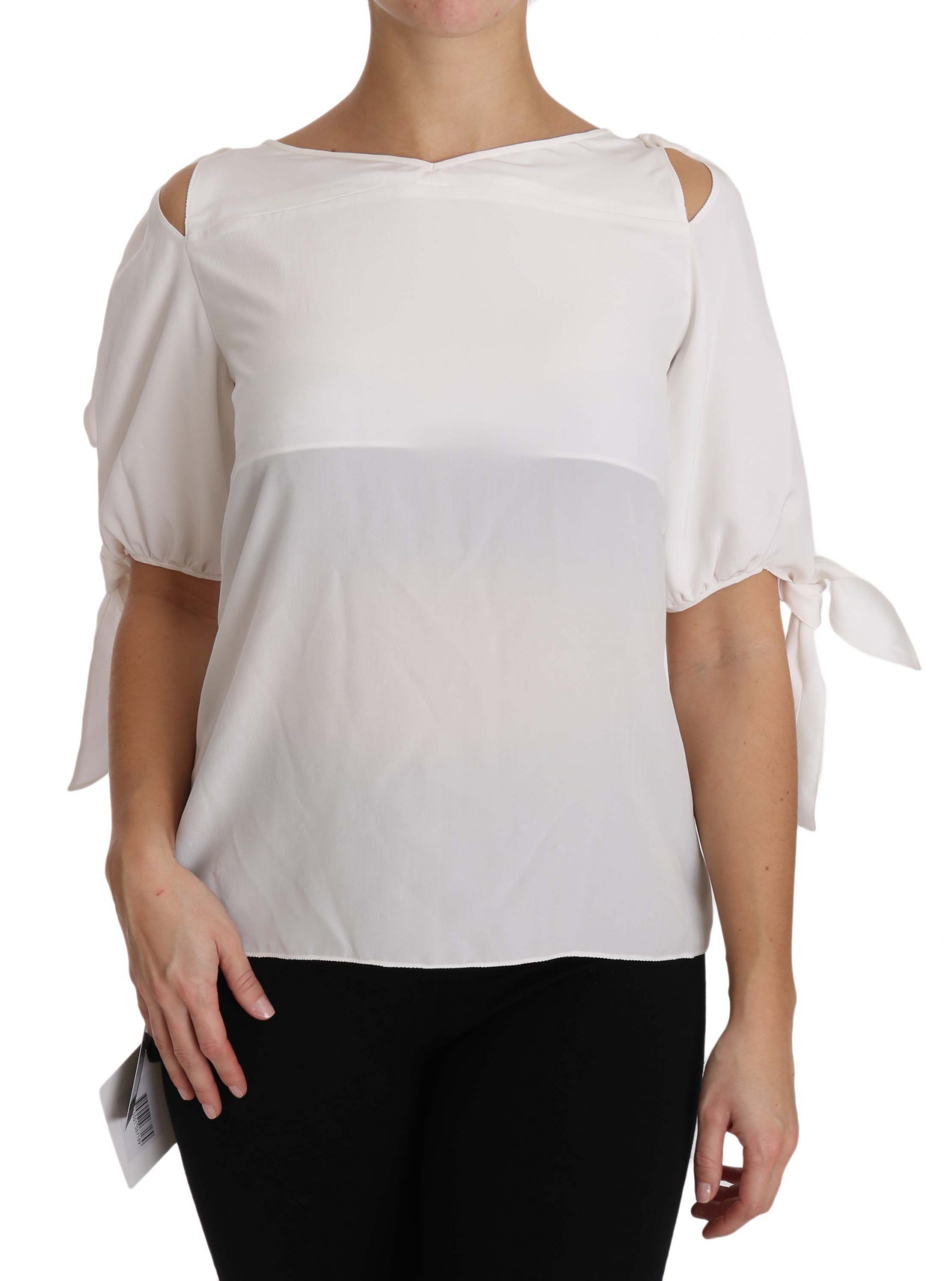 Dolce & Gabbana Women's Silk Off Shoulder Tops White TSH2957 - IT40 | M