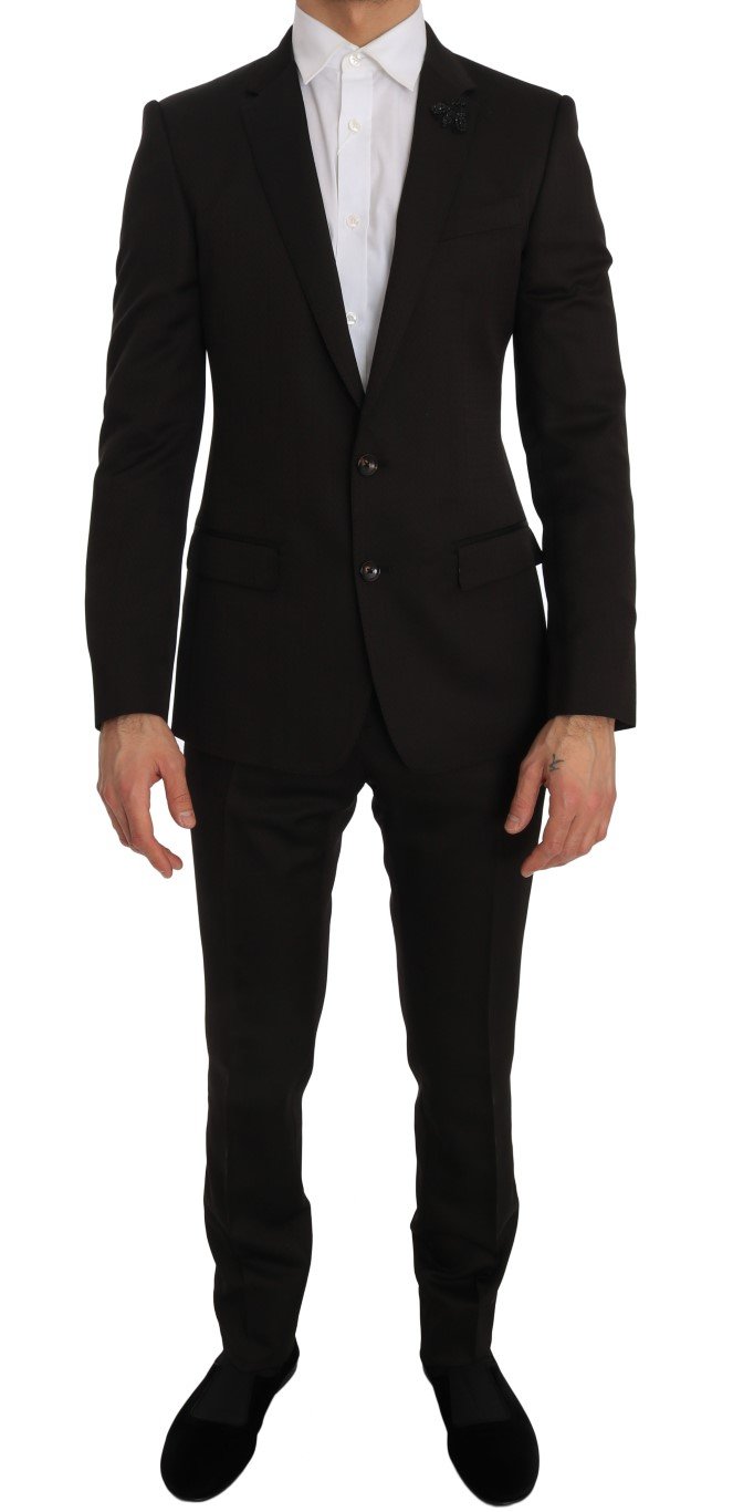 Dolce & Gabbana Men's Wool Crystal Bee Slim Fit MARTINI Brown JKT1233 - IT46 | S