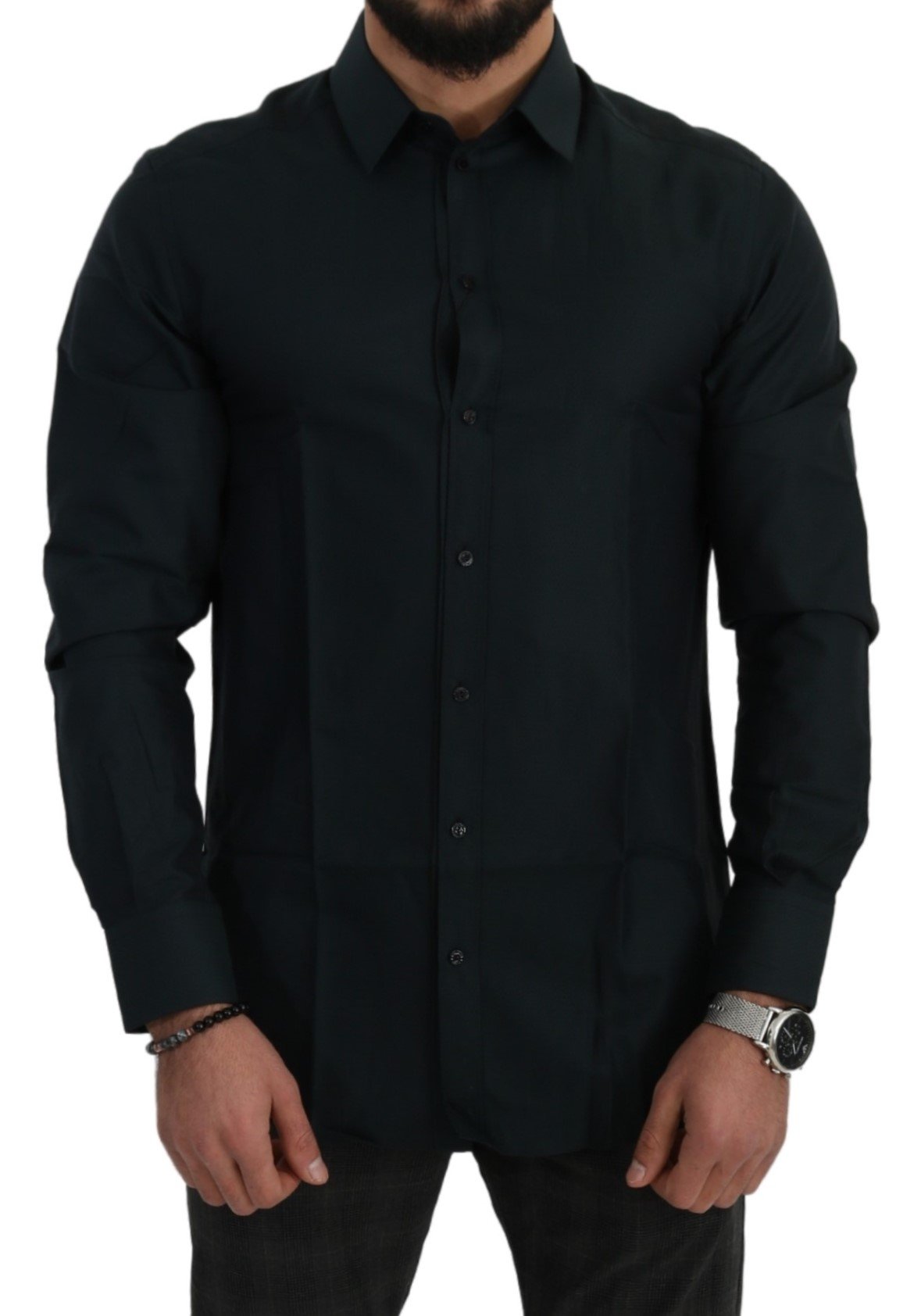 Dolce & Gabbana Men's Pattern GOLD Cotton Formal Shirt Green TSH5007 - IT41 | L