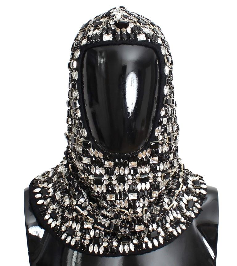 Dolce & Gabbana Men's Wool Crystal Runway Hood Scarf Hat Black SIG11152