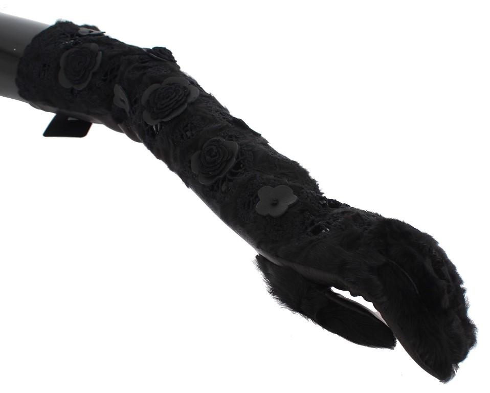 Dolce & Gabbana Women's Leather Floral Xiangao Fur Gloves Black LB120 - 8|M