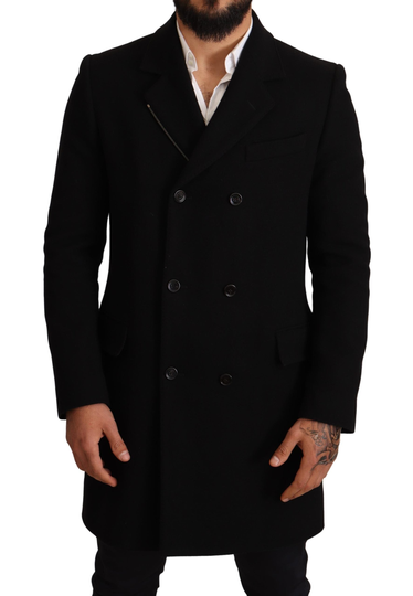 Black Wool Double Breasted Coat Men - IT46 | S