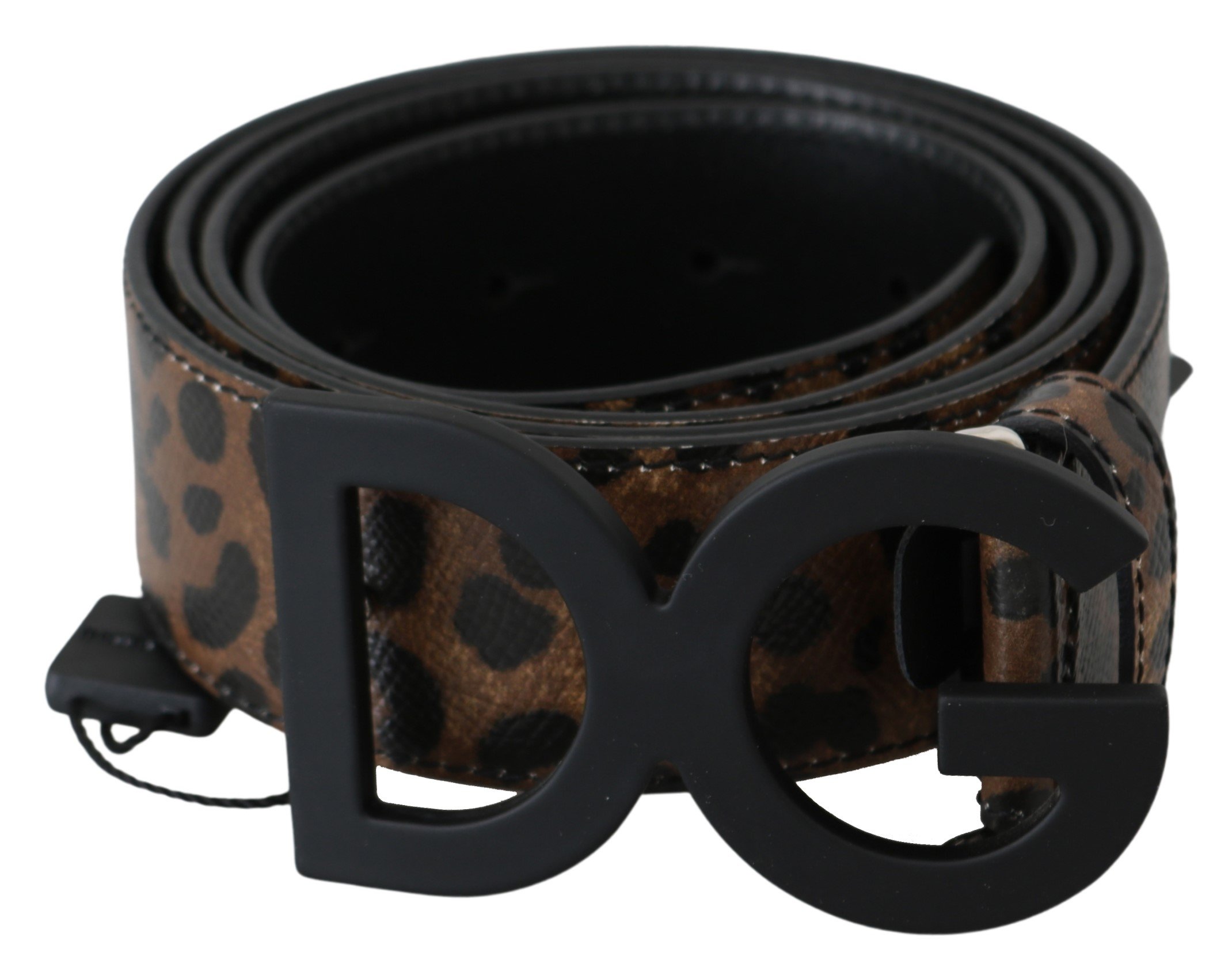 Dolce & Gabbana Men's Leopard Leather DG Buckle Belt Black BEL60669 - 105 cm / 42 Inches