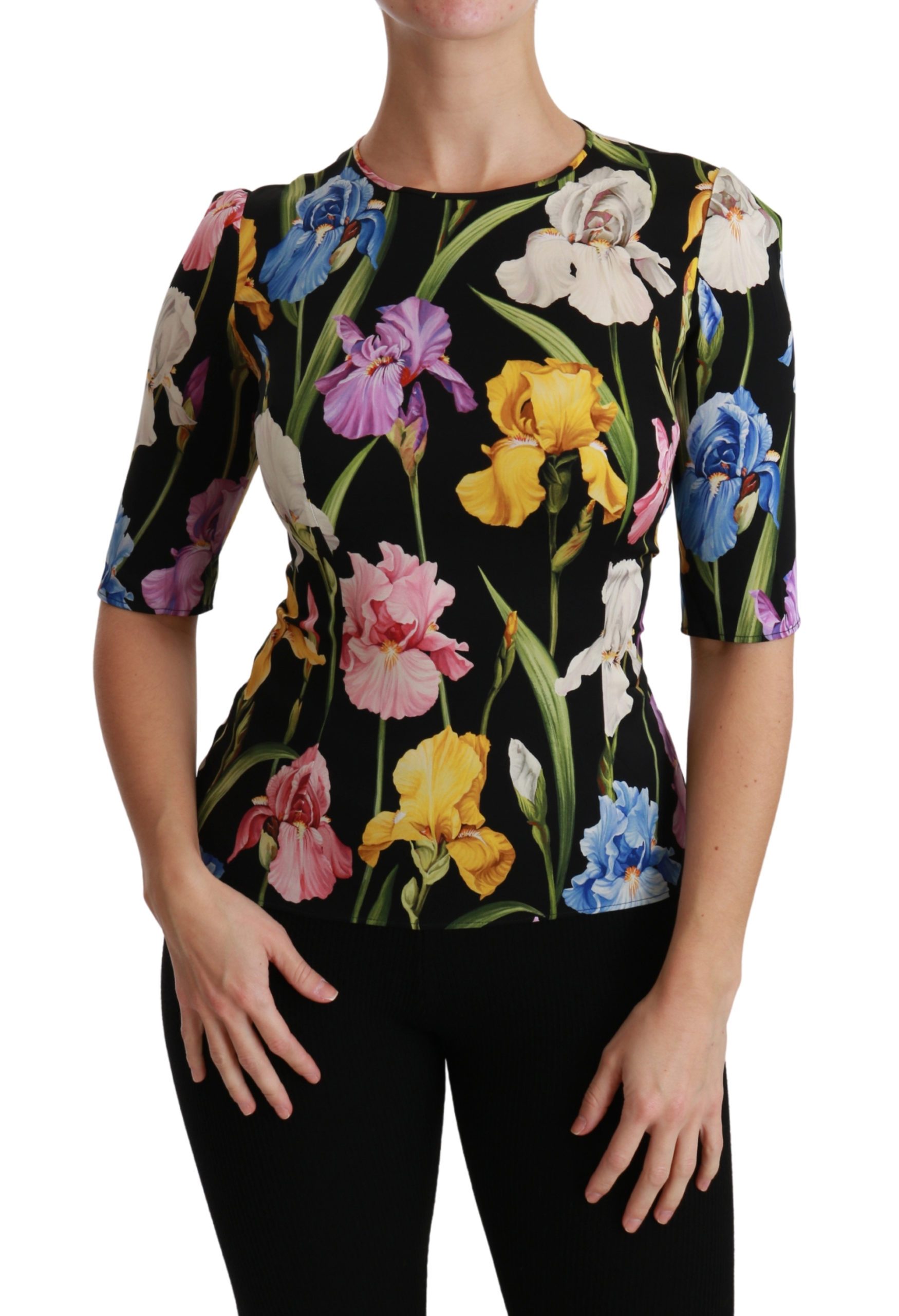 Dolce & Gabbana Women's Floral SS Silk Top Black TSH4476 - IT36 | XS