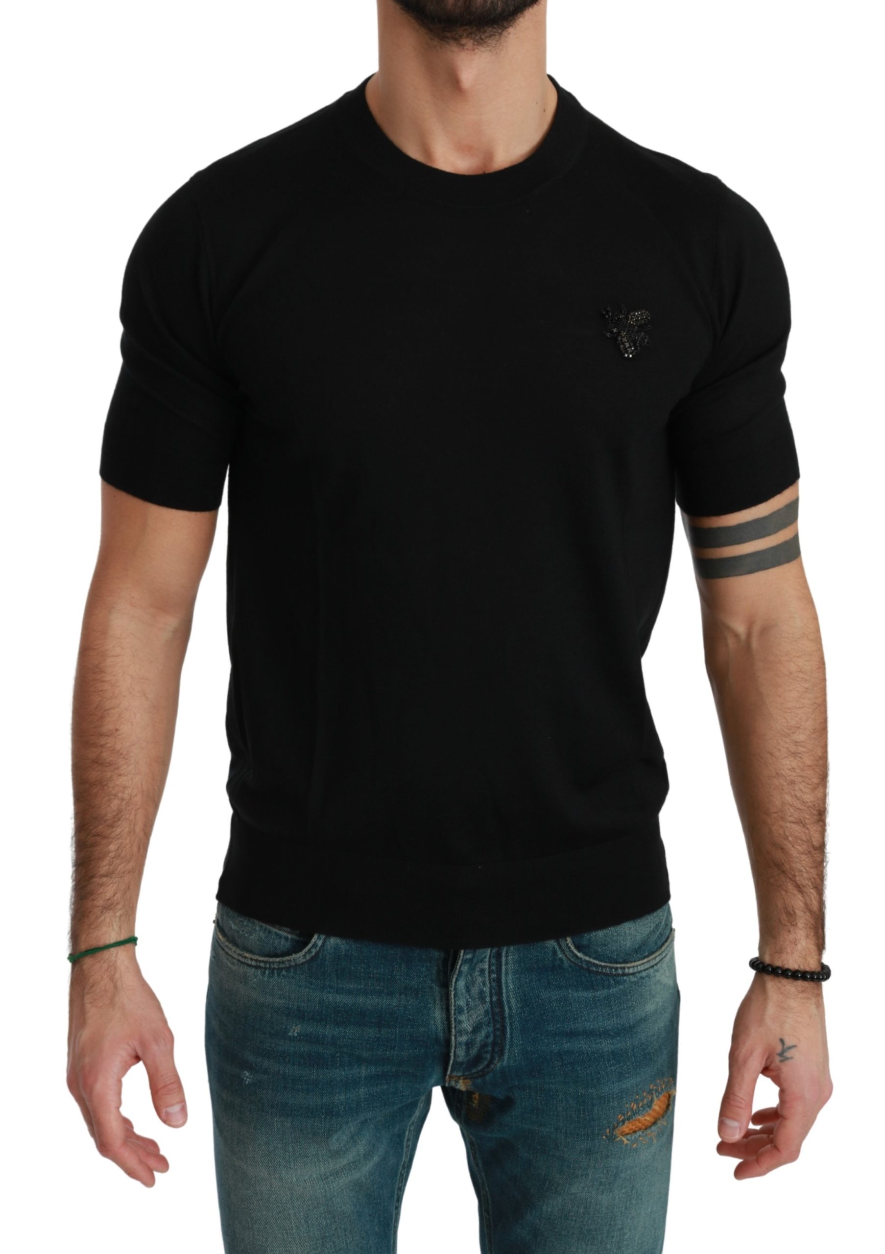 Dolce & Gabbana Men's Bee Embellished Cashmere T-Shirt Black TSH4569 - IT46 | S