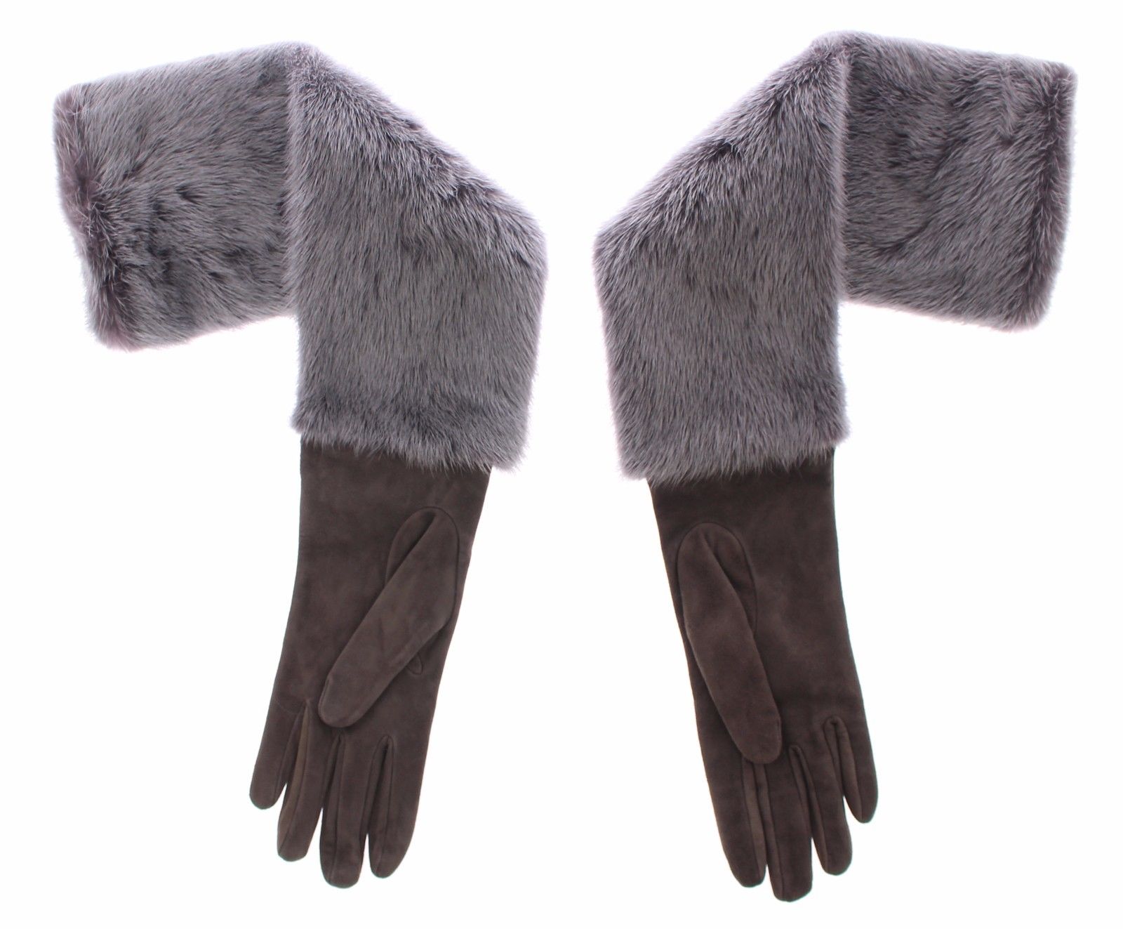 Dolce & Gabbana Women's Mink Fur Lambskin Suede Leather Gloves Gray MOM11434 - 8 | M