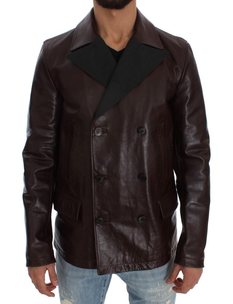 Dolce & Gabbana Men's Double Breasted Leather Jacket Brown SIG32735 - IT48 | M