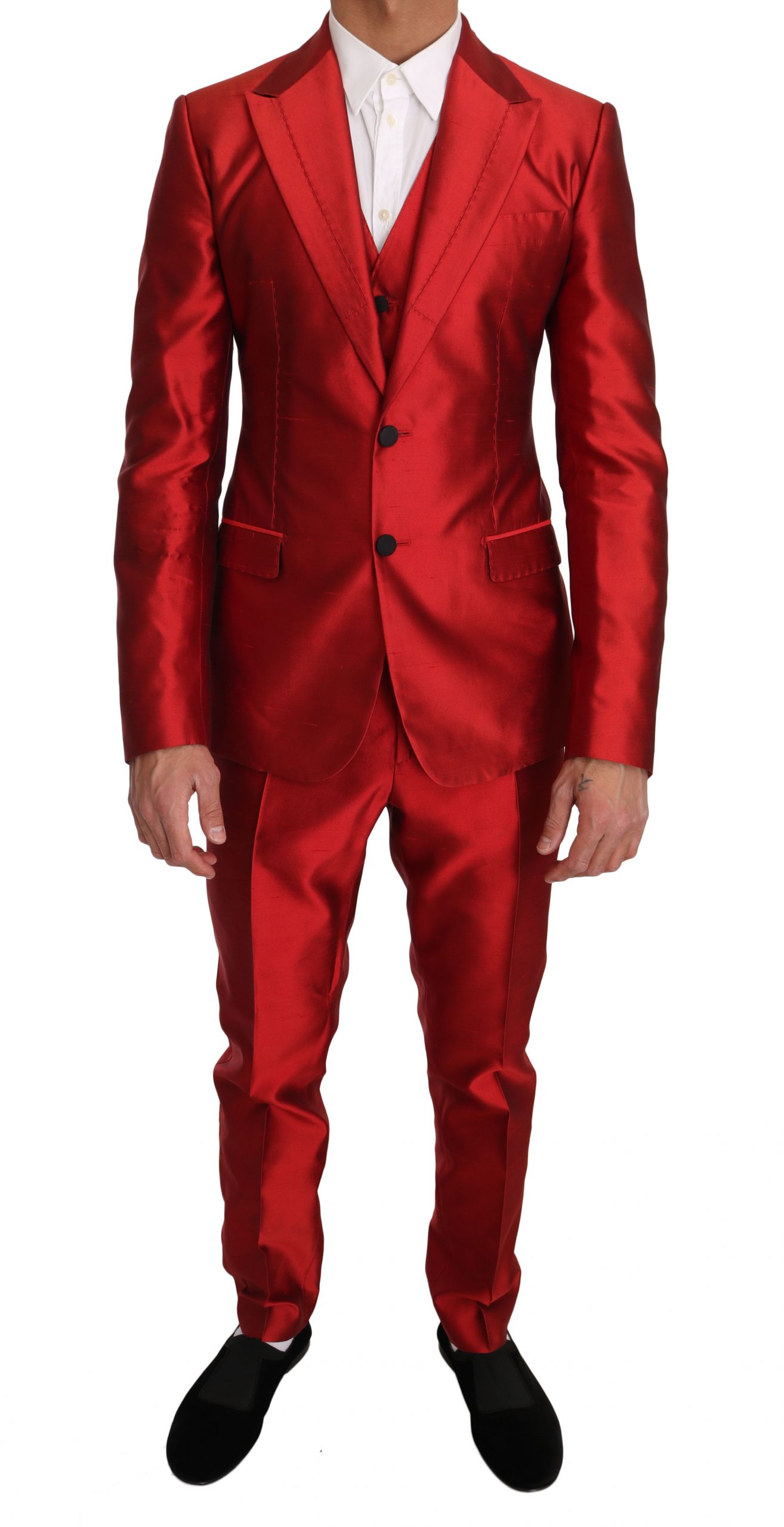 Dolce & Gabbana Men's Silk Slim Fit 3 Piece Two Button Suit Red KOS1180 - IT48 | M