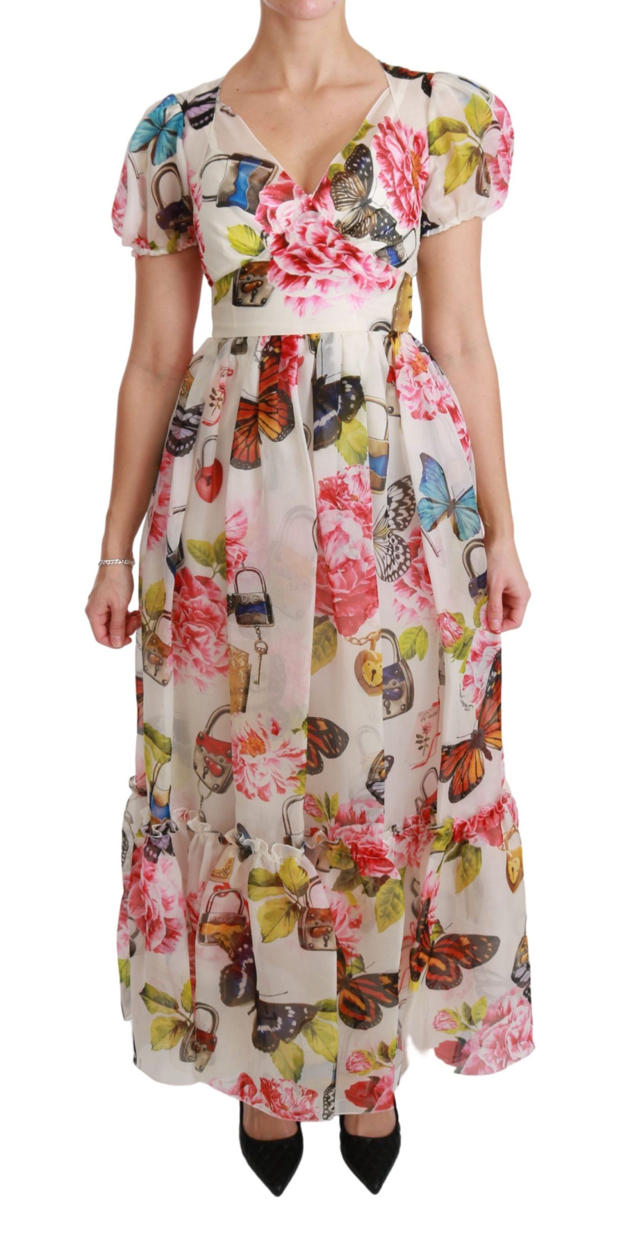 Dolce & Gabbana Women's Silk Butterfly A-Line Shift Gown Dress White DR2451 - IT36 | XS