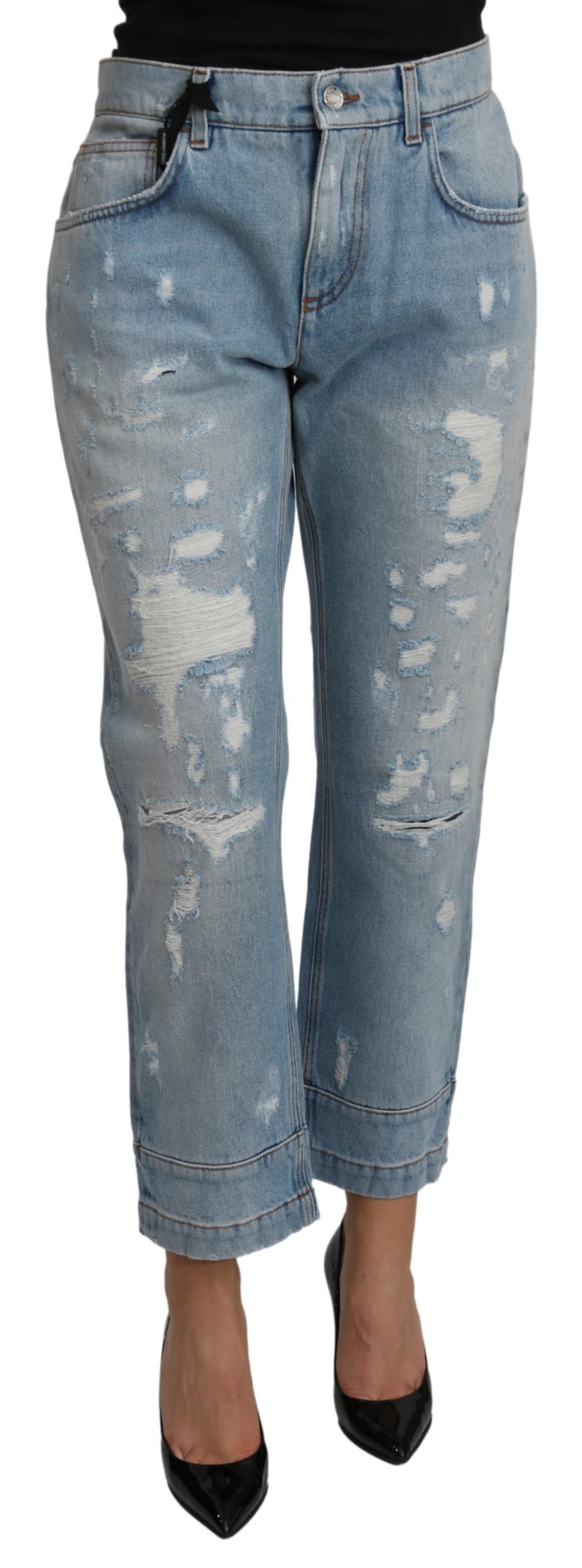 Dolce & Gabbana Women's Ripped Boyfriend Denim Jeans Blue PAN71108 - IT42|M