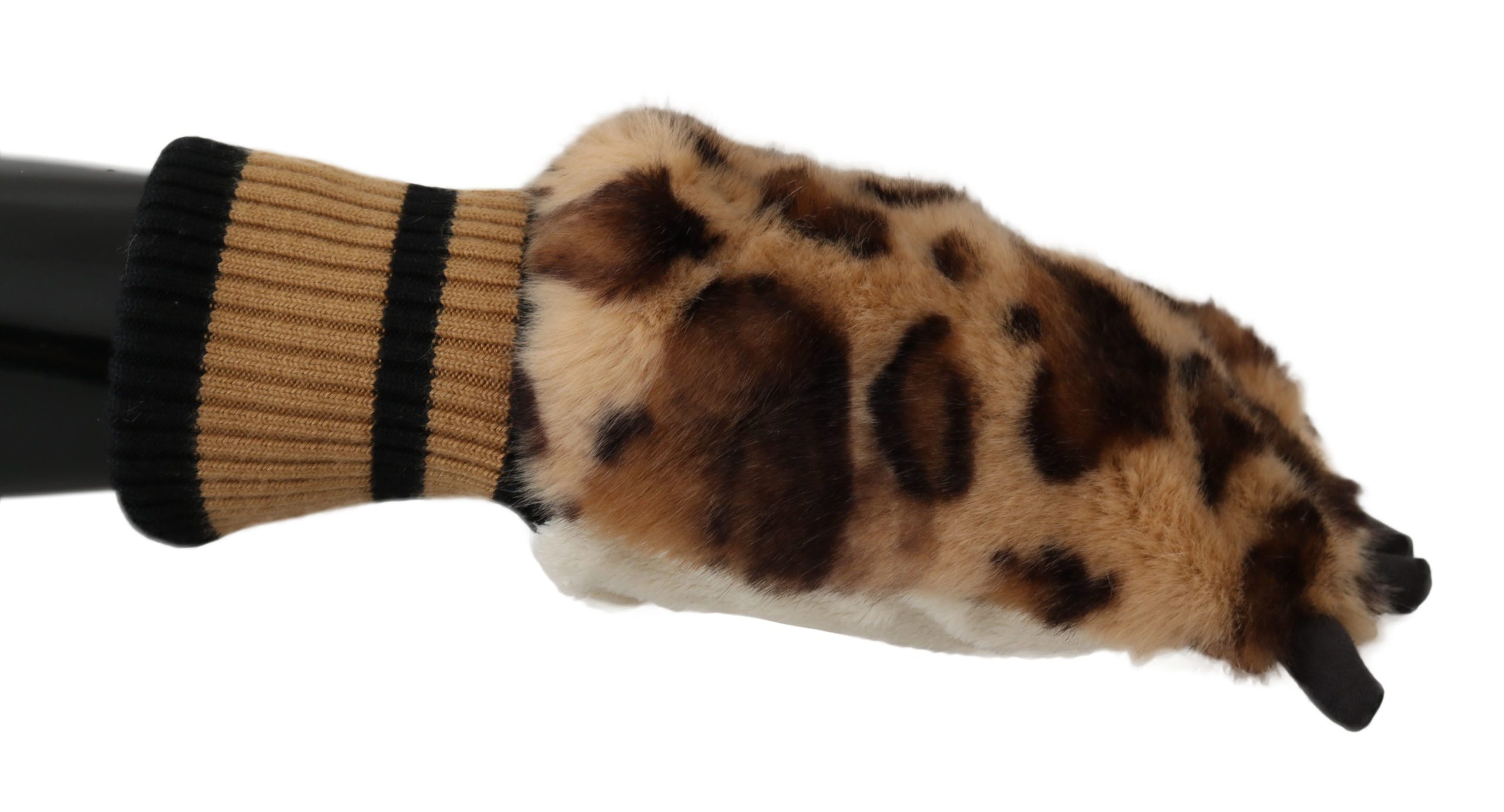 Dolce & Gabbana Women's Leopard Paw Fur Knitted Elastic Wrist Gloves Brown LB1004 - 7.5|S