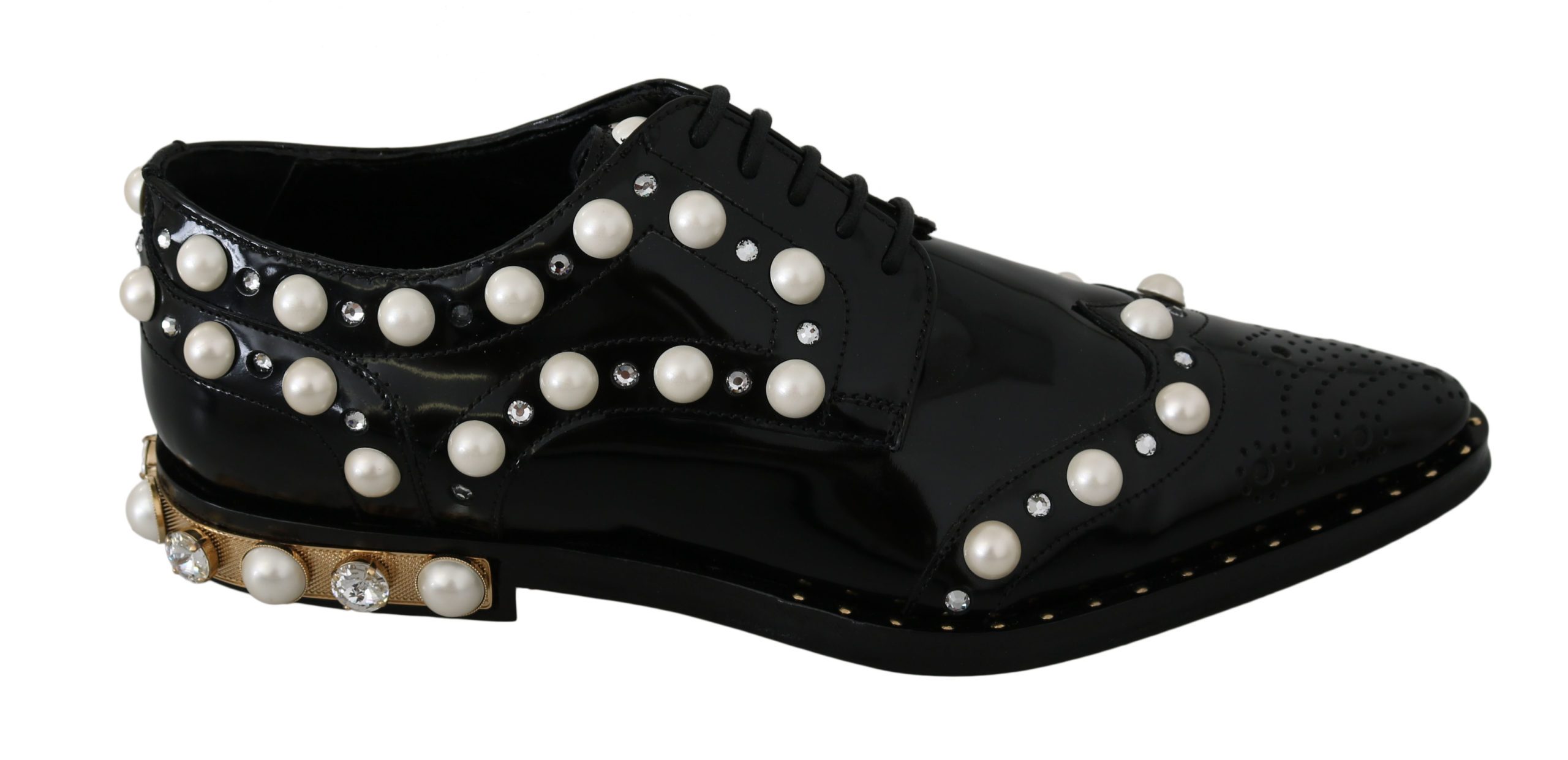 Dolce & Gabbana Women's Leather Crystals Broque Shoes Black LA7447 - EU39/US8.5