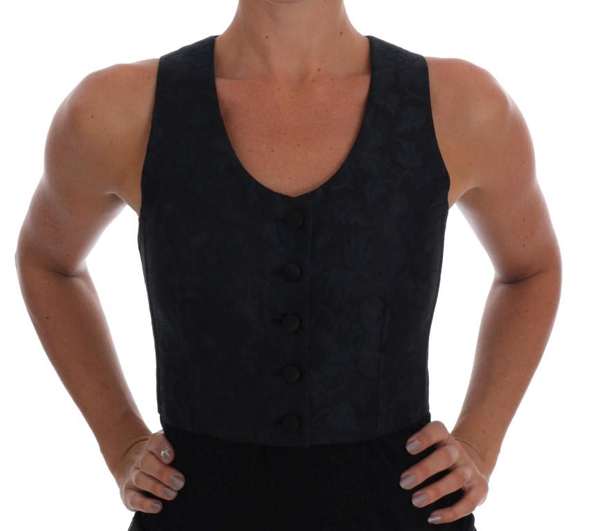 Dolce & Gabbana Women's Silk Baroque Brocade Top Black TSH1543 - IT40|S
