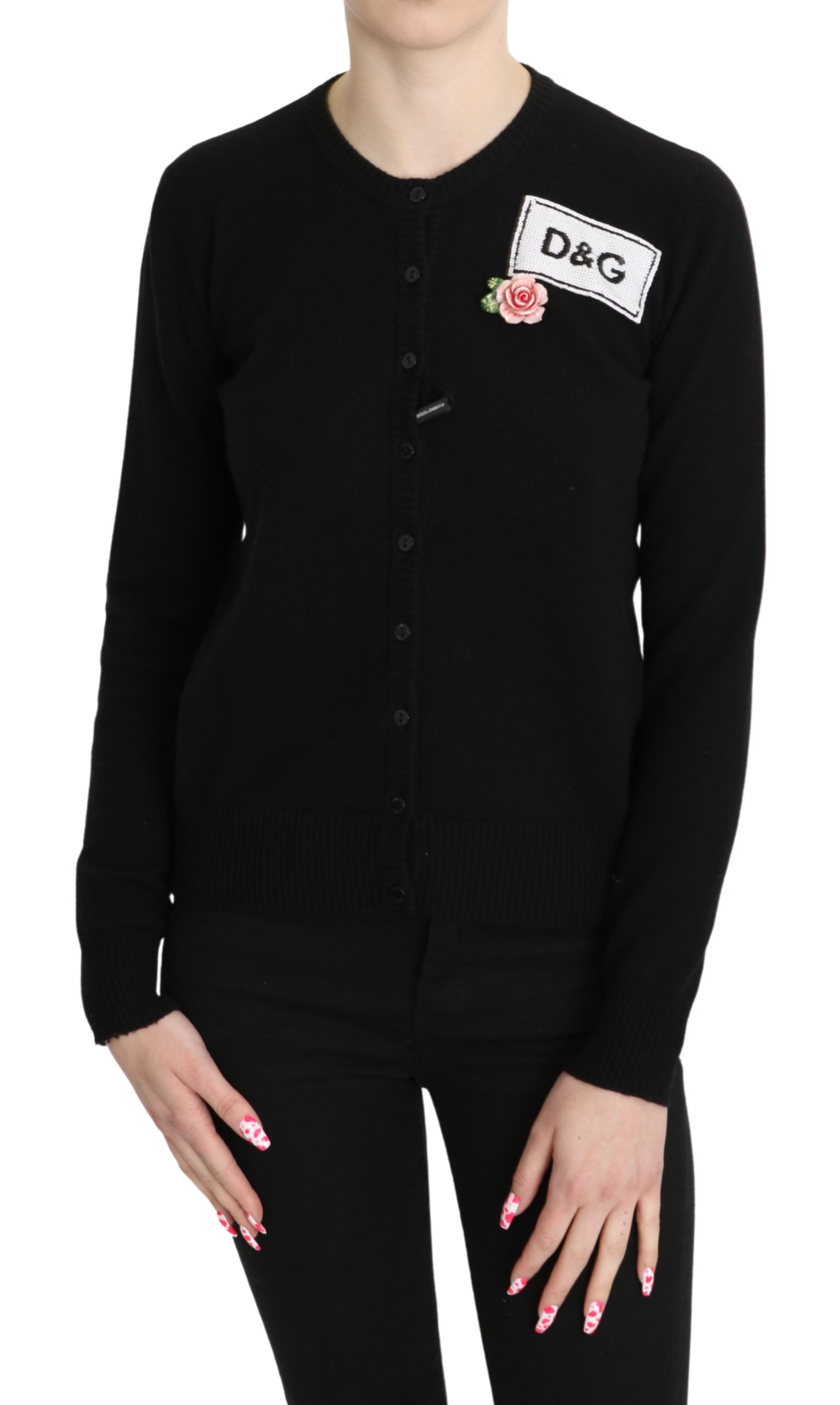 Dolce & Gabbana Women's Cashmere Roses Cardigan Black TSH5242 - IT38|XS