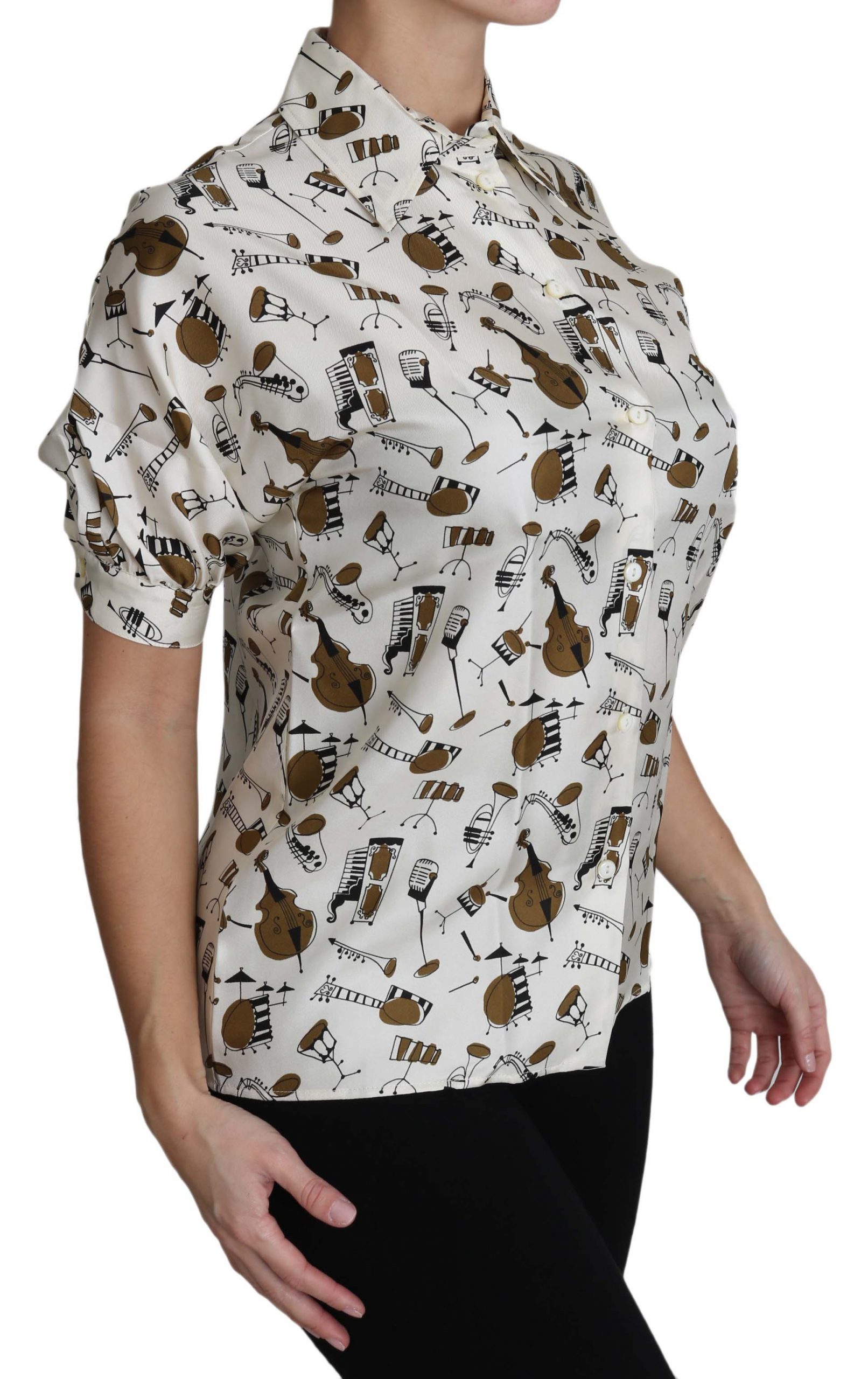 Dolce & Gabbana Women's Musical Instrument Print Polo Top White TSH3174 - IT36|XXS