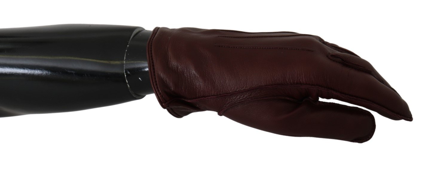 Dolce & Gabbana Women's Wrist Length Mitten Leather Gloves Bordeaux LB1012 - 10 | XL