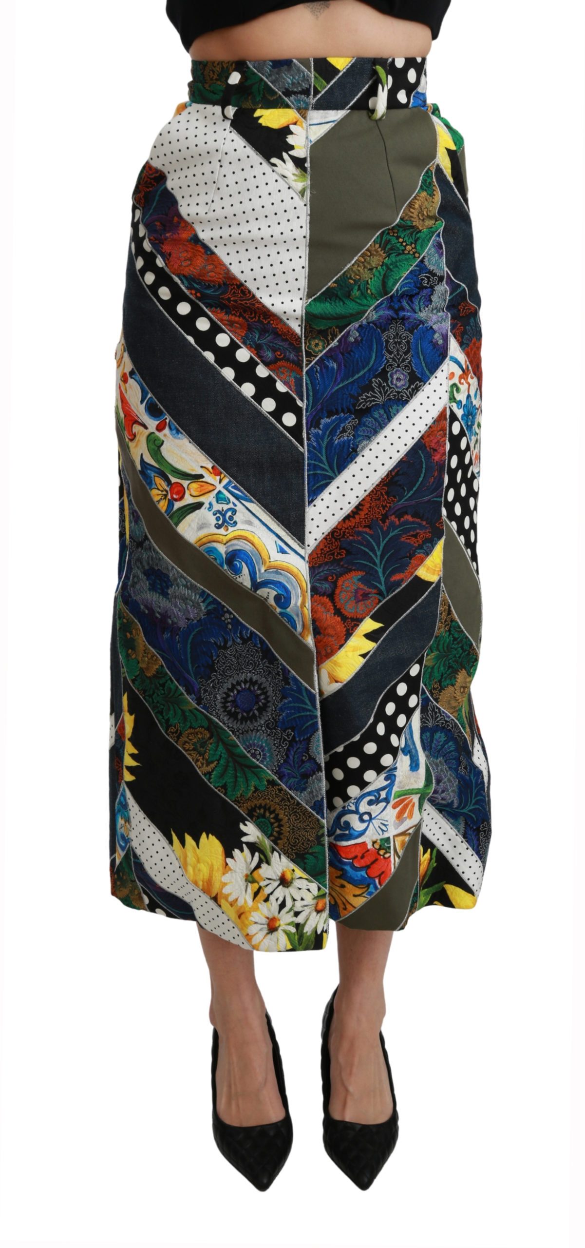 Dolce & Gabbana Women's Silk Geometric High Waist Maxi Skirt Multicolor SKI1429 - IT40|S