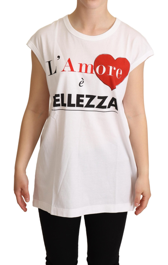White L'AMORE Cotton Tank Top T-shirt - IT38|XS