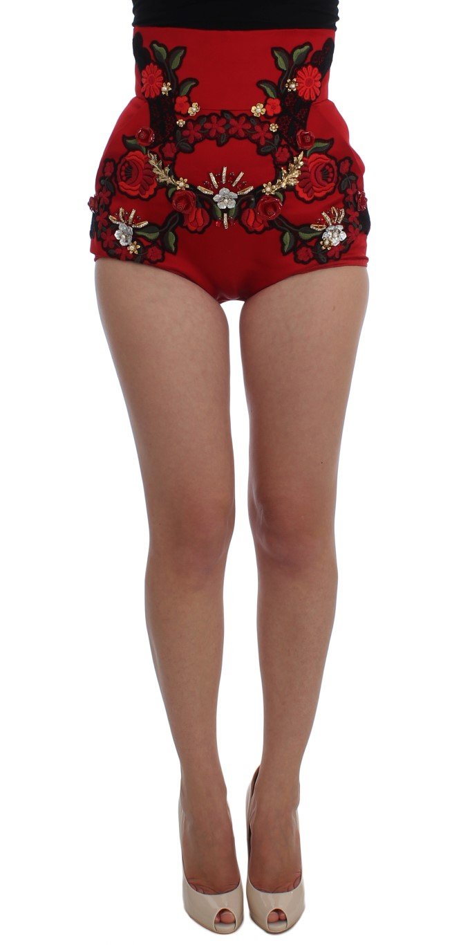 Dolce & Gabbana Women's Silk Crystal Roses Shorts Red SIG20117 - IT40|S