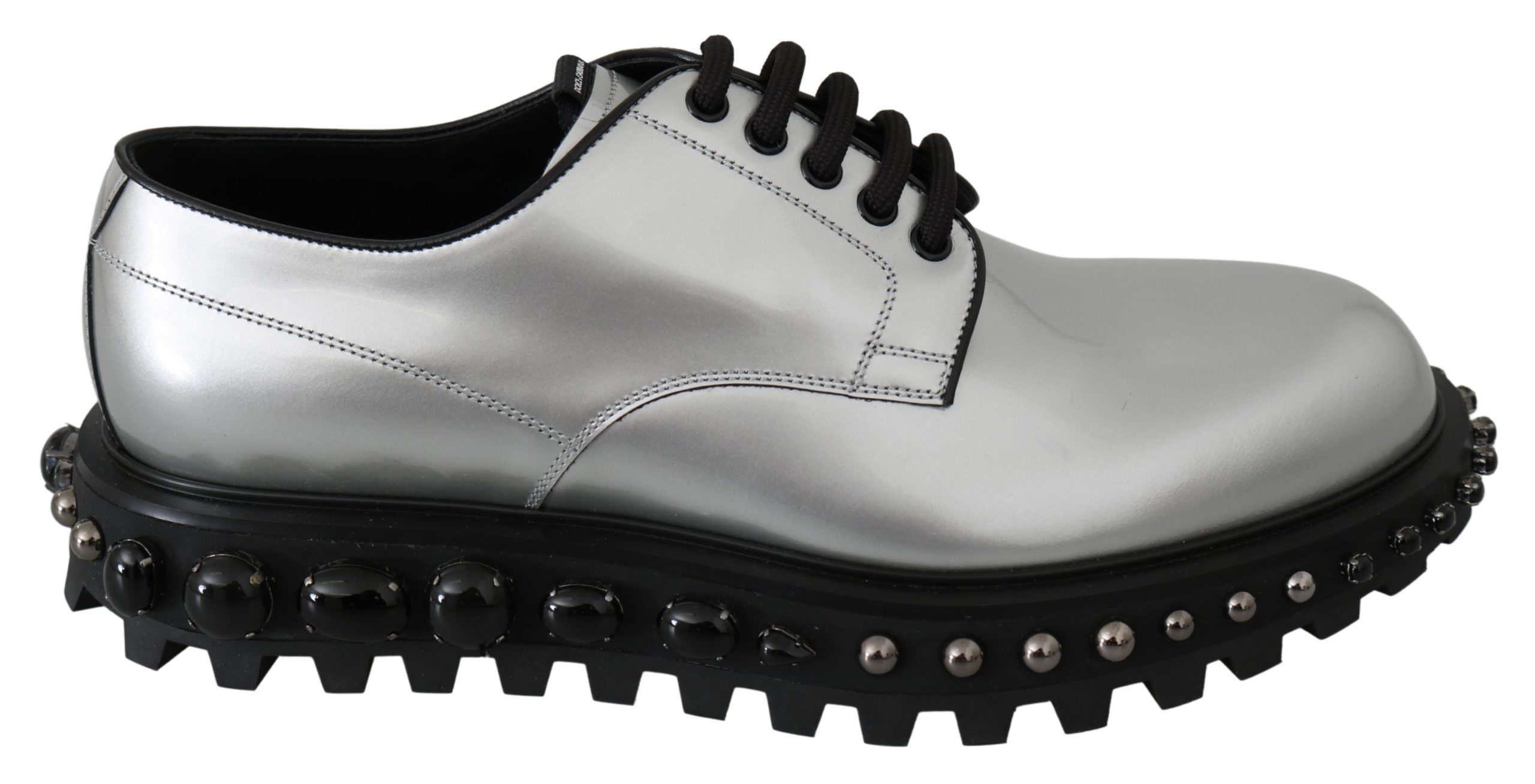 Dolce & Gabbana Men's Leather Crystals Studded Derby Shoe Silver MV3012 - EU43/US10