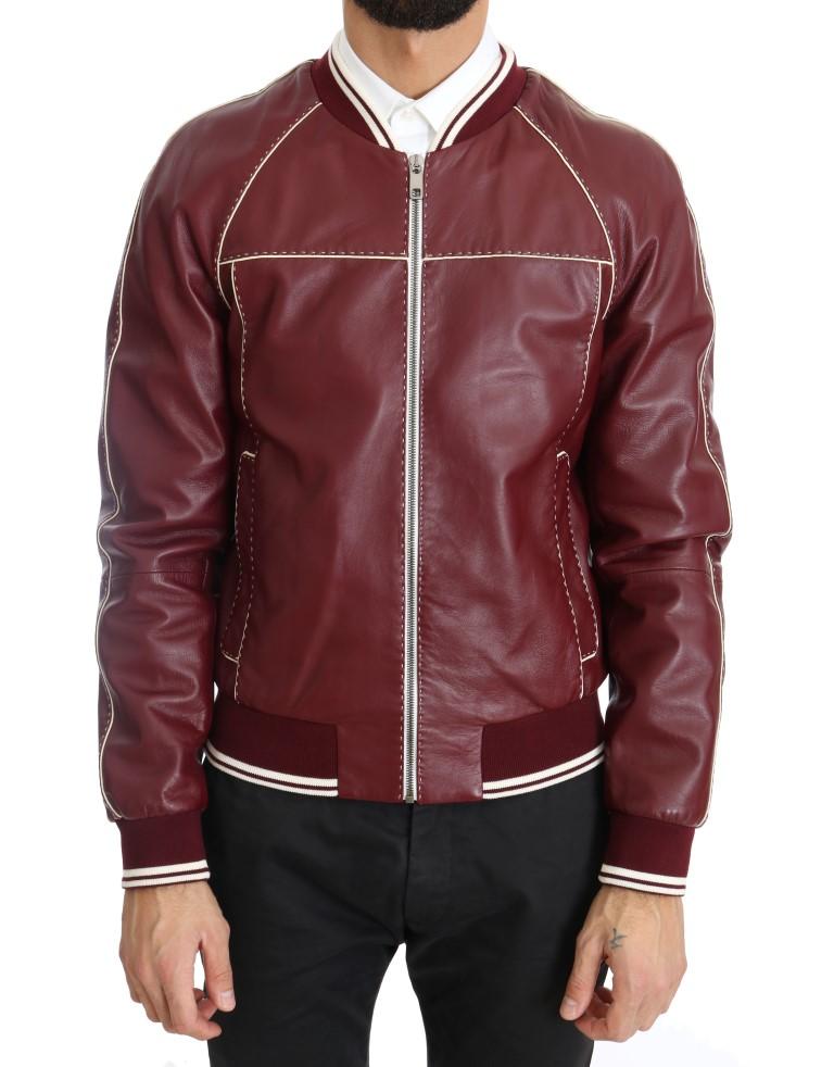 Dolce & Gabbana Men's Lambskin Bomber Stitched Jacket Bordeaux JKT1077 - IT44 | XS