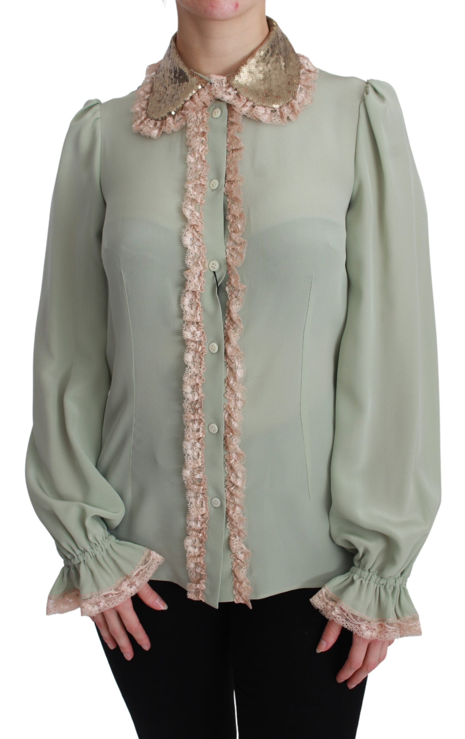 Dolce & Gabbana Women's Sequin Lace Shirt Green bgTSH2670 - IT38|XS