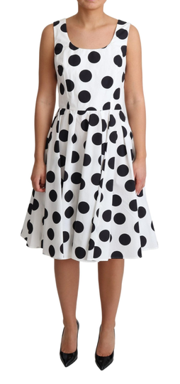 White Polka Dotted Cotton A-Line Dress - IT44|L