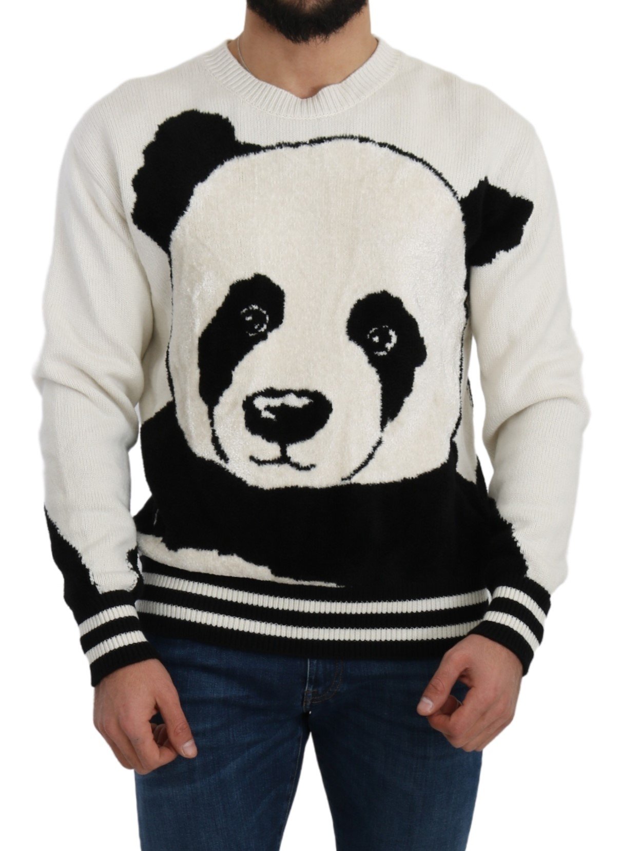 Dolce & Gabbana Men's Cashmere Panda Knit Sweater White TSH5210 - IT48 | M